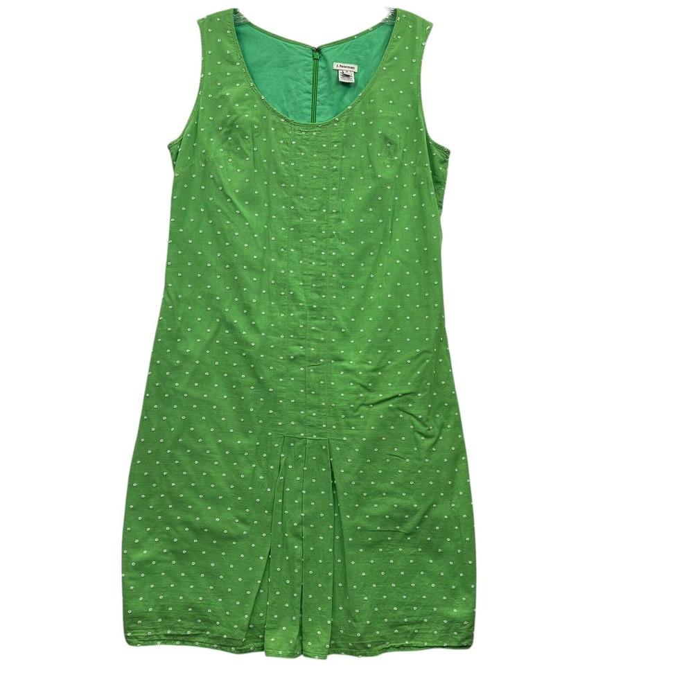 J. Peterman Women's Green Polka Dot Sleeveless Pleated Dress Casual Sundress 10